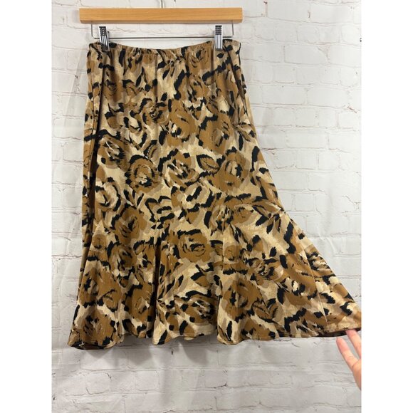 K-Studio Collection Skirt Womens Size 10 Brown Black Animal Floral Print Flare - Picture 3 of 5